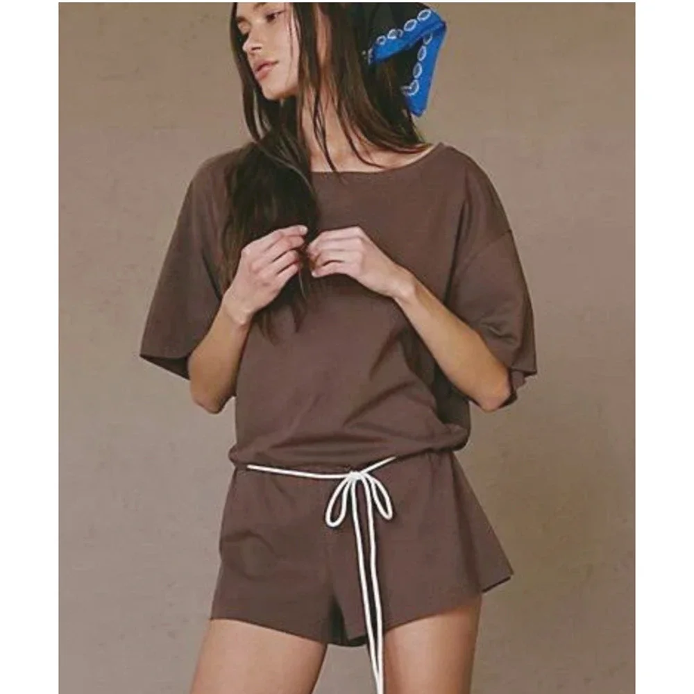 NEW FREE PEOPLE FREE-EST CARAFE BROWN MONET ROMPER SZ XS